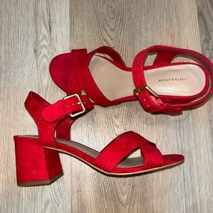 Red Suede Velvet heels sandal